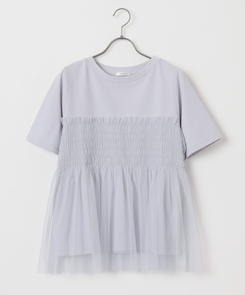 Honeys(ハニーズ)の「ビスチェ風チュールシアートップス(Tシャツ/カットソー・レディース・グレイッシュブルー/ホワイト×グレー/スミクロ/ホワイト・S/M/L)」の19枚目の写真