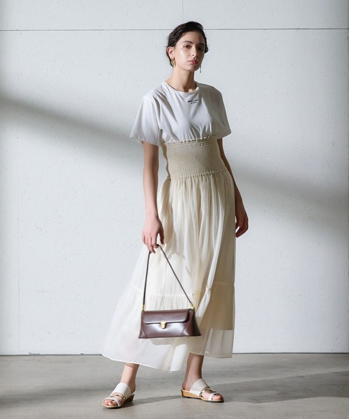 Andemiu（アンデミュウ）の「2WAYシアーティアードスカート134943（スカート・レディース・グリーン/アイボリー/ブラック・FREE）」の6枚目の写真