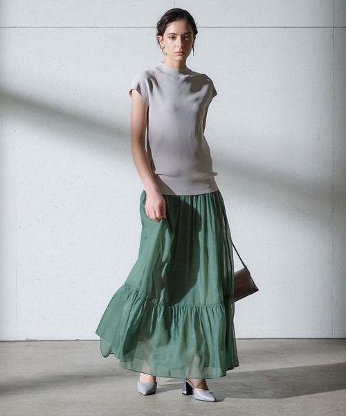 Andemiu（アンデミュウ）の「2WAYシアーティアードスカート134943（スカート・レディース・グリーン/アイボリー/ブラック・FREE）」の9枚目の写真