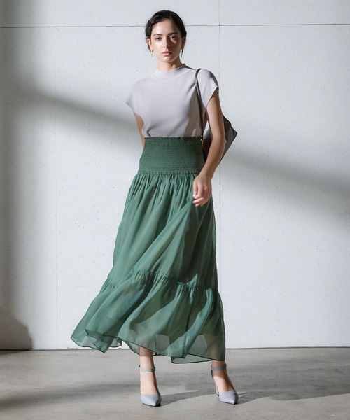 Andemiu（アンデミュウ）の「2WAYシアーティアードスカート134943（スカート・レディース・グリーン/アイボリー/ブラック・FREE）」の12枚目の写真