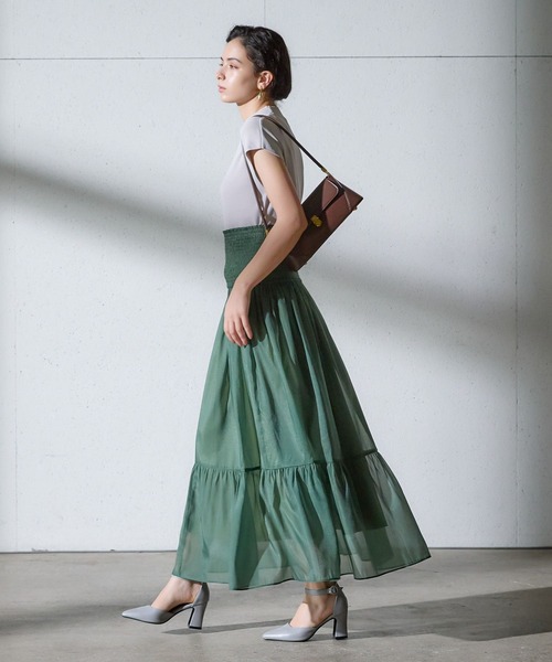 Andemiu（アンデミュウ）の「2WAYシアーティアードスカート134943（スカート・レディース・グリーン/アイボリー/ブラック・FREE）」の13枚目の写真