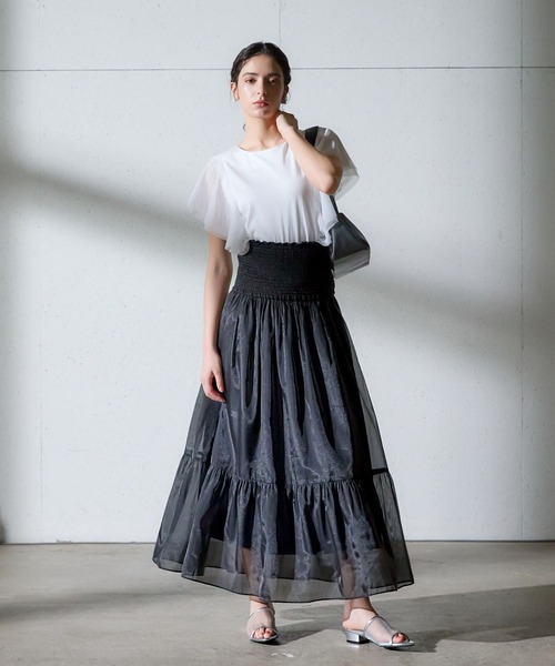 Andemiu（アンデミュウ）の「2WAYシアーティアードスカート134943（スカート・レディース・グリーン/アイボリー/ブラック・FREE）」の14枚目の写真