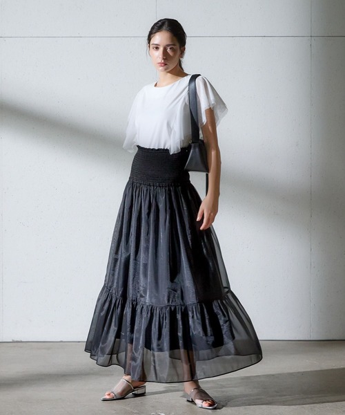 Andemiu（アンデミュウ）の「2WAYシアーティアードスカート134943（スカート・レディース・グリーン/アイボリー/ブラック・FREE）」の15枚目の写真