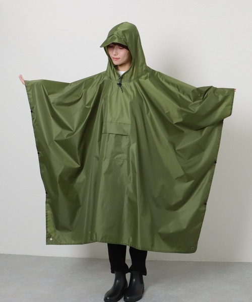 美品✴︎グレースクラス　ライナー付きミリタリーコート ポンチョ　パープル　36 ソリッドカラー ポケッタブル ロング レイン ポンチョ（レイン