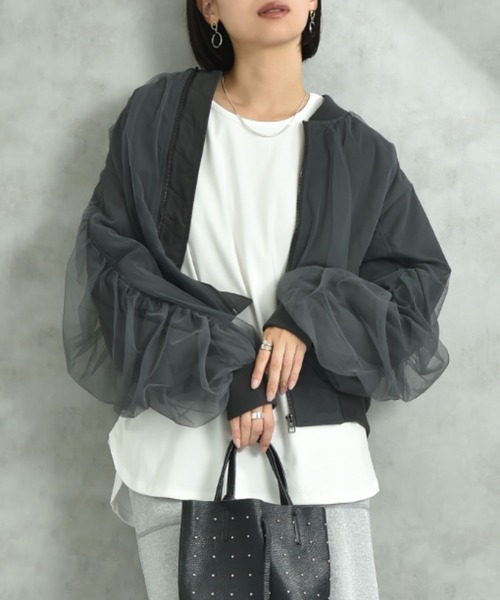 【セール】チュールギャザースリーブブルゾン（ブルゾン）｜INTERPLANET（インタープラネット）