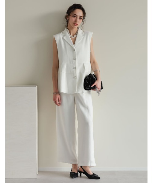 ホワイトペプラムベスト each alchemist ベスト ジレ ゴールド釦ツイードペプラムベスト