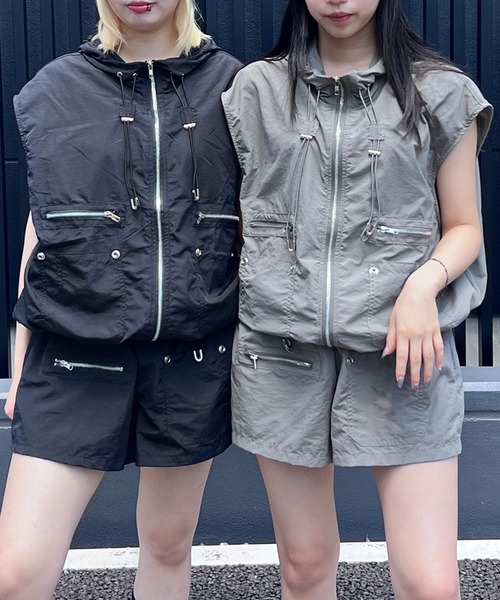 waac レディース　セットアップ　ナイロンジップパーカー　パンツ　1 セットアップ レディース パーカー Y2K ショートジップアップ