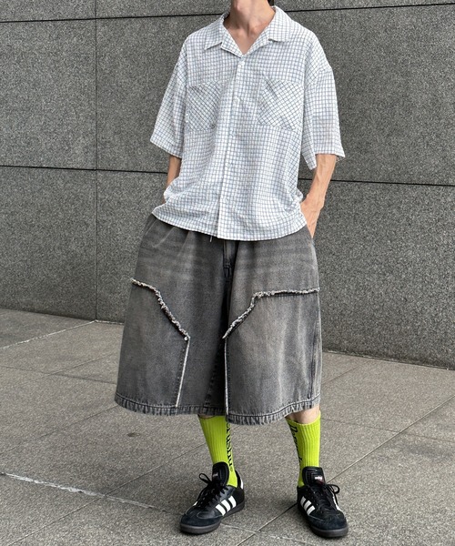 Perushu(ペルーシュ)の「ダブルニーワイドハーフパンツ(その他パンツ・メンズ・インディゴブルー/ブラウン/杢グレー/ブラック・MEDIUM/SMALL/LARGE)」の8枚目の写真