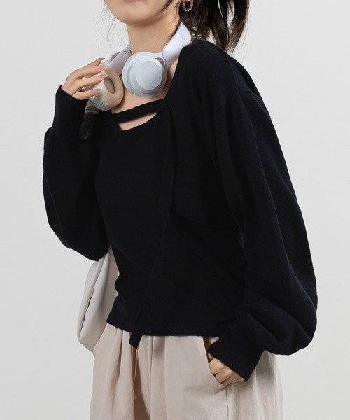 DAY CLOSET(デイ クローゼット)の「レディース ボリューム袖ニットボレロ+キャミソール アンサンブル セットアップ 2点セット(アンサンブル・レディース・ブラック/ライトブラウン/グレー・FREE)」の4枚目の写真
