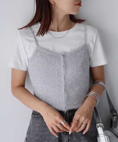 セール】フェザーラメニットダブルジップビスチェ/キャミ