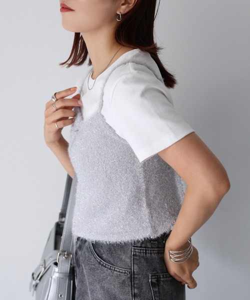 セール】フェザーラメニットダブルジップビスチェ/キャミ