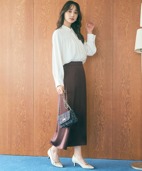 【洗える】ダルサテンナロー スカート