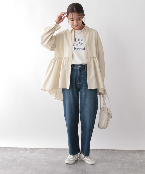 GLOBAL WORK(グローバルワーク)の「365日マイスタイルペプラムシャツ/115544(シャツ/ブラウス・レディース・サックスブルー/ベージュ/オフホワイト/パープル系2・FREE)」の19枚目の写真