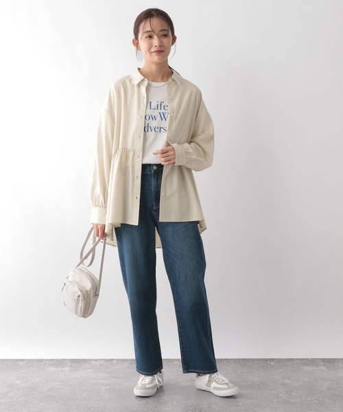 GLOBAL WORK(グローバルワーク)の「365日マイスタイルペプラムシャツ/115544(シャツ/ブラウス・レディース・サックスブルー/ベージュ/オフホワイト/パープル系2・FREE)」の17枚目の写真
