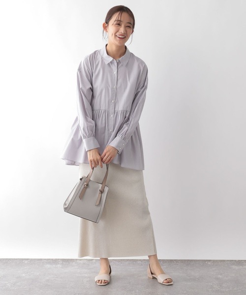 GLOBAL WORK(グローバルワーク)の「365日マイスタイルペプラムシャツ/115544(シャツ/ブラウス・レディース・サックスブルー/ベージュ/オフホワイト/パープル系2・FREE)」の7枚目の写真