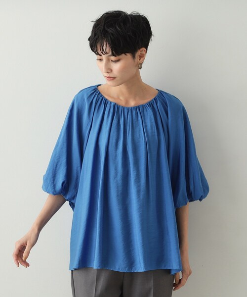 OPAQUE.CLIP（オペークドットクリップ）の「◆バルーンスリーブギャザーブラウス【洗濯機洗い可】（シャツ/ブラウス・レディース・ベージュ/ブルー系その他/ブラック/チャコールグレー・38/40/42）」の13枚目の写真