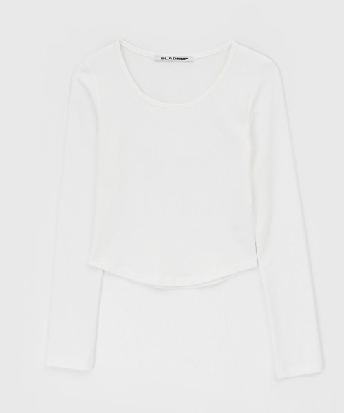 BLACKUP（ブラックアップ）の「[B-BASIC] ベーシックコットンモダールUネック長袖Tシャツ (2SIZE)（Tシャツ/カットソー・レディース・アイボリー/ブラック/グレイッシュベージュ・SMALL/MEDIUM）」の4枚目の写真