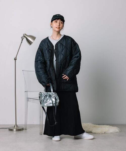 FREAK'S STORE（フリークスストア）の「サイドリボン キルトミリタリーコート/キルトライナーコート/ライナージャケット（その他アウター・レディース・オフホワイト/ブラック/オリーブ/ピンク・ﾌﾘ-）」の13枚目の写真