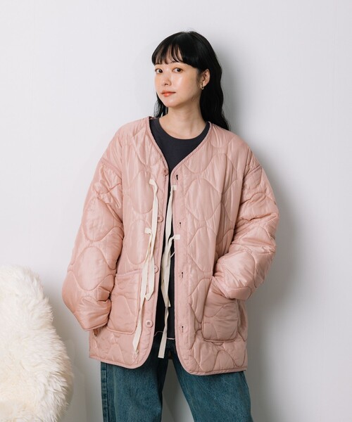 FREAK'S STORE（フリークスストア）の「サイドリボン キルトミリタリーコート/キルトライナーコート/ライナージャケット（その他アウター・レディース・オフホワイト/ブラック/オリーブ/ピンク・ﾌﾘ-）」の21枚目の写真