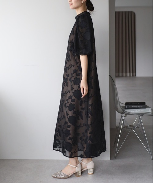 PREFERIR(プレフェリール)の「結婚式 オケージョン 細見え Aラインロングドレス|ボリューム袖 体型カバー (S,M,L,XL)(ドレス・レディース・ネイビー/ブラック/グリーン/ピンク・SMALL/MEDIUM/LARGE/X-LARGE)」の9枚目の写真