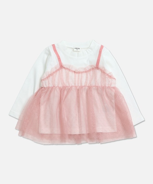 chil2（チルツー）の「ドットチュールビスチェ レイヤード風長袖Tシャツ（Tシャツ/カットソー・キッズ・サックスブルー/ブラック/ホワイト/ピンク・90cm/100cm/110cm/120cm/130cm/140cm/150cm）」の9枚目の写真