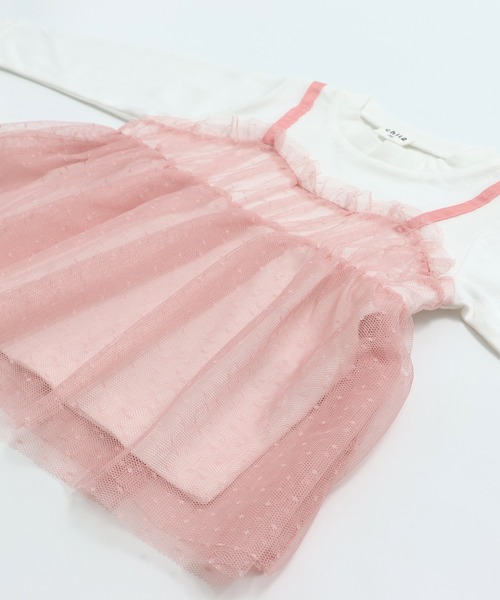 chil2（チルツー）の「ドットチュールビスチェ レイヤード風長袖Tシャツ（Tシャツ/カットソー・キッズ・サックスブルー/ブラック/ホワイト/ピンク・90cm/100cm/110cm/120cm/130cm/140cm/150cm）」の17枚目の写真