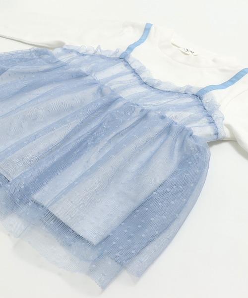 chil2（チルツー）の「ドットチュールビスチェ レイヤード風長袖Tシャツ（Tシャツ/カットソー・キッズ・サックスブルー/ブラック/ホワイト/ピンク・90cm/100cm/110cm/120cm/130cm/140cm/150cm）」の19枚目の写真