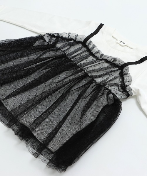 chil2（チルツー）の「ドットチュールビスチェ レイヤード風長袖Tシャツ（Tシャツ/カットソー・キッズ・サックスブルー/ブラック/ホワイト/ピンク・90cm/100cm/110cm/120cm/130cm/140cm/150cm）」の20枚目の写真