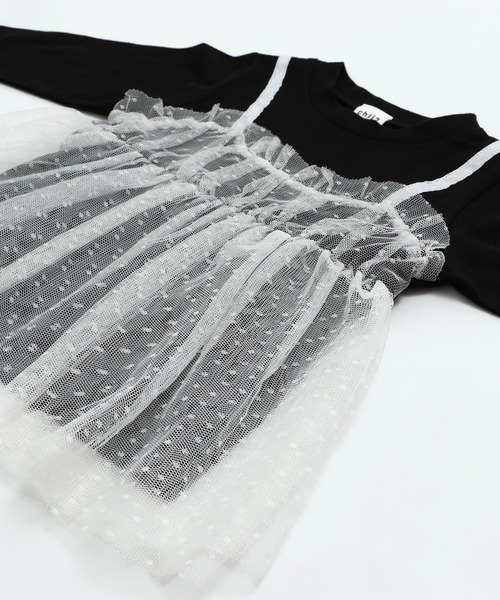 chil2（チルツー）の「ドットチュールビスチェ レイヤード風長袖Tシャツ（Tシャツ/カットソー・キッズ・サックスブルー/ブラック/ホワイト/ピンク・90cm/100cm/110cm/120cm/130cm/140cm/150cm）」の21枚目の写真