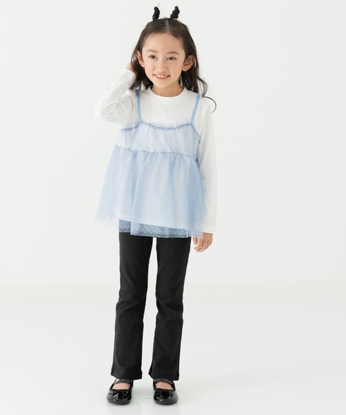 chil2（チルツー）の「ドットチュールビスチェ レイヤード風長袖Tシャツ（Tシャツ/カットソー・キッズ・サックスブルー/ブラック/ホワイト/ピンク・90cm/100cm/110cm/120cm/130cm/140cm/150cm）」の5枚目の写真