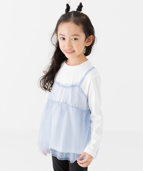 chil2（チルツー）の「ドットチュールビスチェ レイヤード風長袖Tシャツ（Tシャツ/カットソー・キッズ・サックスブルー/ブラック/ホワイト/ピンク・90cm/100cm/110cm/120cm/130cm/140cm/150cm）」の7枚目の写真
