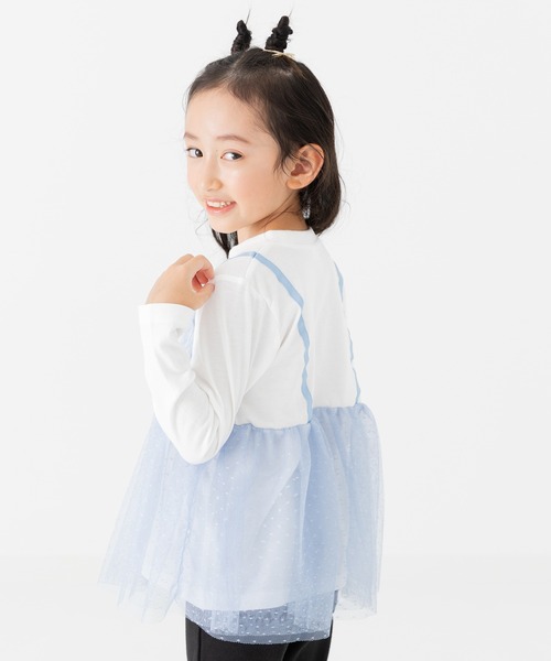 chil2（チルツー）の「ドットチュールビスチェ レイヤード風長袖Tシャツ（Tシャツ/カットソー・キッズ・サックスブルー/ブラック/ホワイト/ピンク・90cm/100cm/110cm/120cm/130cm/140cm/150cm）」の8枚目の写真