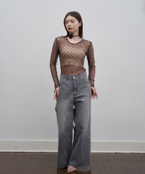 Luan（ルアン）の「【Luan】レースチェックボディスーツ（Tシャツ/カットソー・レディース・ブラック/ホワイト/ブラウン・FREE）」の6枚目の写真