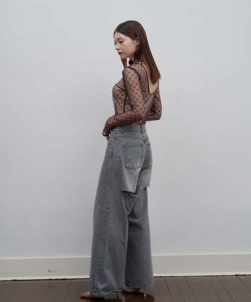 Luan（ルアン）の「【Luan】レースチェックボディスーツ（Tシャツ/カットソー・レディース・ブラック/ホワイト/ブラウン・FREE）」の7枚目の写真