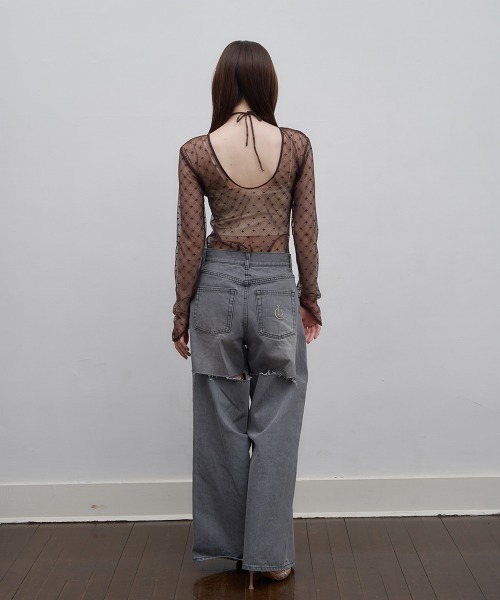 Luan（ルアン）の「【Luan】レースチェックボディスーツ（Tシャツ/カットソー・レディース・ブラック/ホワイト/ブラウン・FREE）」の8枚目の写真