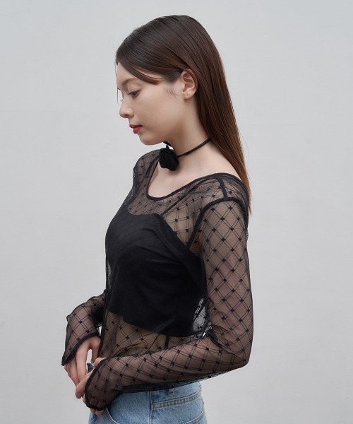 Luan（ルアン）の「【Luan】レースチェックボディスーツ（Tシャツ/カットソー・レディース・ブラック/ホワイト/ブラウン・FREE）」の16枚目の写真
