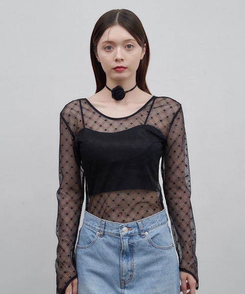 Luan（ルアン）の「【Luan】レースチェックボディスーツ（Tシャツ/カットソー・レディース・ブラック/ホワイト/ブラウン・FREE）」の15枚目の写真