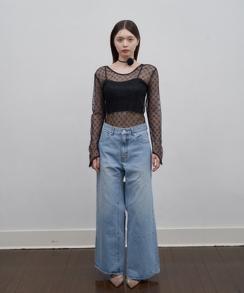 Luan（ルアン）の「【Luan】レースチェックボディスーツ（Tシャツ/カットソー・レディース・ブラック/ホワイト/ブラウン・FREE）」の19枚目の写真