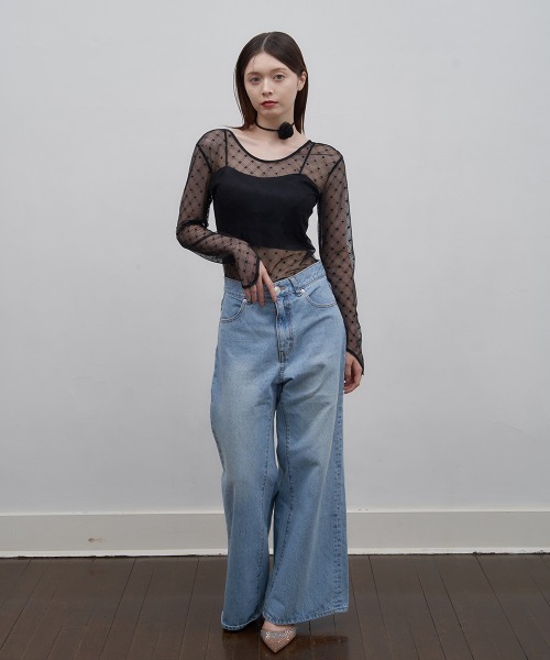 Luan（ルアン）の「【Luan】レースチェックボディスーツ（Tシャツ/カットソー・レディース・ブラック/ホワイト/ブラウン・FREE）」の21枚目の写真