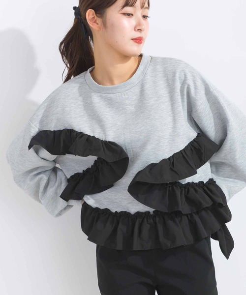 PICCIN（ピッチン）の「【WEB限定】ランダムフリルプルオーバー（スウェット・レディース・ライトグレー/ブラック/オフホワイト・M/L）」の9枚目の写真