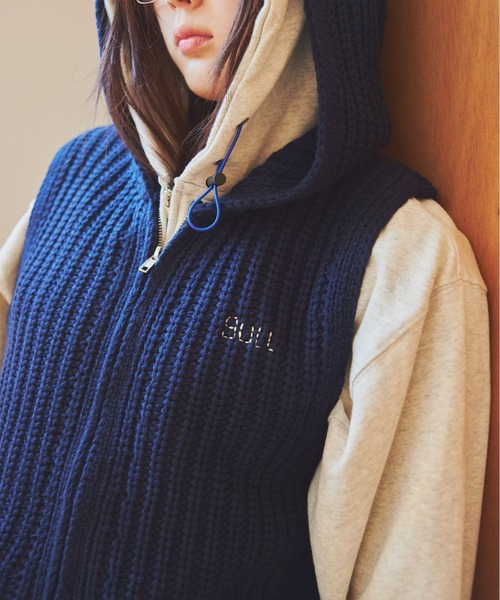 common gull products.（コモンガルプロダクツ）の「かたっぽのニットフーディーベスト（ニット/セーター・レディース・ブラウン/ネイビー・MEDIUM/LARGE）」の13枚目の写真