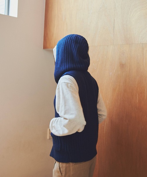 common gull products.（コモンガルプロダクツ）の「かたっぽのニットフーディーベスト（ニット/セーター・レディース・ブラウン/ネイビー・MEDIUM/LARGE）」の15枚目の写真