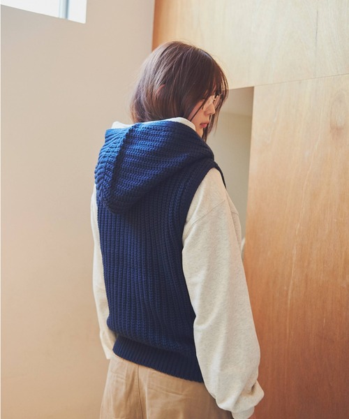 common gull products.（コモンガルプロダクツ）の「かたっぽのニットフーディーベスト（ニット/セーター・レディース・ブラウン/ネイビー・MEDIUM/LARGE）」の16枚目の写真