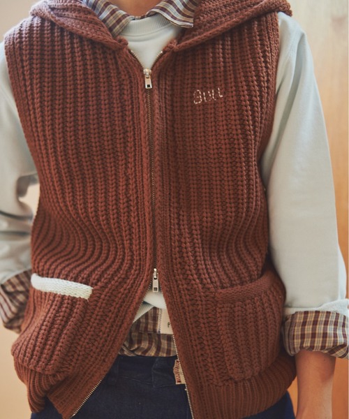 common gull products.（コモンガルプロダクツ）の「かたっぽのニットフーディーベスト（ニット/セーター・レディース・ブラウン/ネイビー・MEDIUM/LARGE）」の22枚目の写真