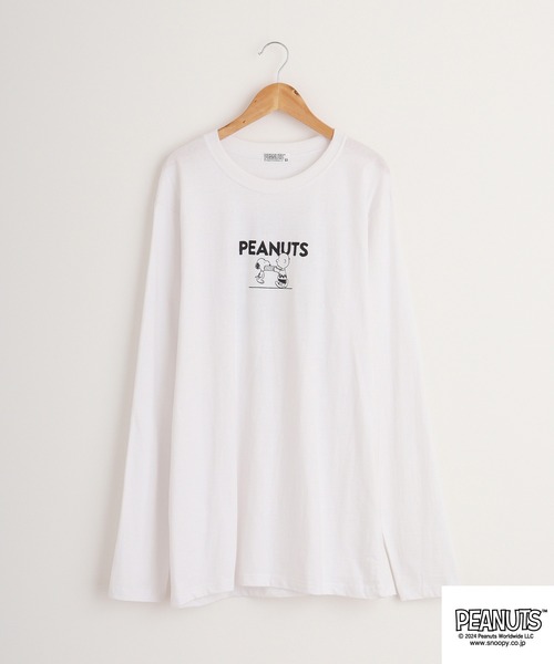 PEANUTS（ピーナッツ）の「PEANUTS 天竺 ﾌﾟﾘﾝﾄ 長袖Tシャツ（Tシャツ/カットソー・メンズ・ブルー系その他/ネイビー/モカ/ブラック系/ラベンダー/ホワイト系その他/レッド/ブラック系1/ネイビー系1/グレー系その他/ホワイト系/ホワイト系1/アーミー/グレイッシュベージュ/ブラック系その他/オフホワイト/ネイビー系/グレー系・M/L/LL）」の5枚目の写真