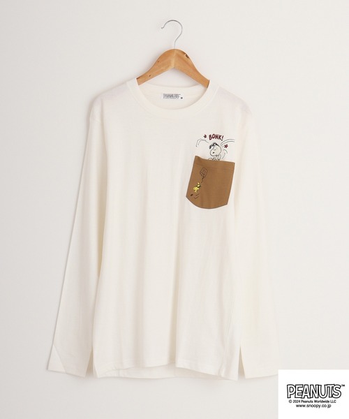 PEANUTS（ピーナッツ）の「PEANUTS 天竺 ﾌﾟﾘﾝﾄ 長袖Tシャツ（Tシャツ/カットソー・メンズ・ブルー系その他/ネイビー/モカ/ブラック系/ラベンダー/ホワイト系その他/レッド/ブラック系1/ネイビー系1/グレー系その他/ホワイト系/ホワイト系1/アーミー/グレイッシュベージュ/ブラック系その他/オフホワイト/ネイビー系/グレー系・M/L/LL）」の3枚目の写真