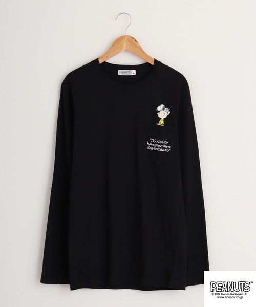 PEANUTS（ピーナッツ）の「PEANUTS 天竺 ﾌﾟﾘﾝﾄ 長袖Tシャツ（Tシャツ/カットソー・メンズ・ブルー系その他/ネイビー/モカ/ブラック系/ラベンダー/ホワイト系その他/レッド/ブラック系1/ネイビー系1/グレー系その他/ホワイト系/ホワイト系1/アーミー/グレイッシュベージュ/ブラック系その他/オフホワイト/ネイビー系/グレー系・M/L/LL）」の6枚目の写真
