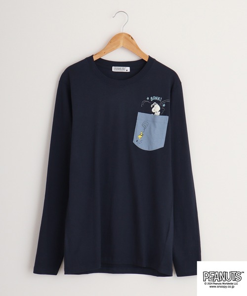 PEANUTS（ピーナッツ）の「PEANUTS 天竺 ﾌﾟﾘﾝﾄ 長袖Tシャツ（Tシャツ/カットソー・メンズ・ブルー系その他/ネイビー/モカ/ブラック系/ラベンダー/ホワイト系その他/レッド/ブラック系1/ネイビー系1/グレー系その他/ホワイト系/ホワイト系1/アーミー/グレイッシュベージュ/ブラック系その他/オフホワイト/ネイビー系/グレー系・M/L/LL）」の13枚目の写真