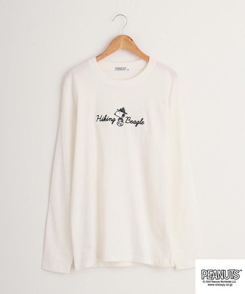 PEANUTS（ピーナッツ）の「PEANUTS 天竺 ﾌﾟﾘﾝﾄ 長袖Tシャツ（Tシャツ/カットソー・メンズ・ブルー系その他/ネイビー/モカ/ブラック系/ラベンダー/ホワイト系その他/レッド/ブラック系1/ネイビー系1/グレー系その他/ホワイト系/ホワイト系1/アーミー/グレイッシュベージュ/ブラック系その他/オフホワイト/ネイビー系/グレー系・M/L/LL）」の2枚目の写真