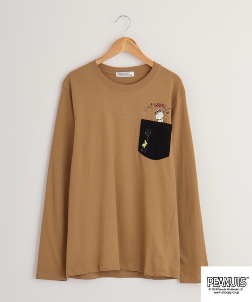 PEANUTS（ピーナッツ）の「PEANUTS 天竺 ﾌﾟﾘﾝﾄ 長袖Tシャツ（Tシャツ/カットソー・メンズ・ブルー系その他/ネイビー/モカ/ブラック系/ラベンダー/ホワイト系その他/レッド/ブラック系1/ネイビー系1/グレー系その他/ホワイト系/ホワイト系1/アーミー/グレイッシュベージュ/ブラック系その他/オフホワイト/ネイビー系/グレー系・M/L/LL）」の10枚目の写真